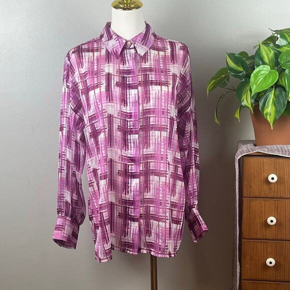 Soft Surroundings Pink Shades Patterned Buttoned LS Shirt Oversized Small - Picture 2 of 10